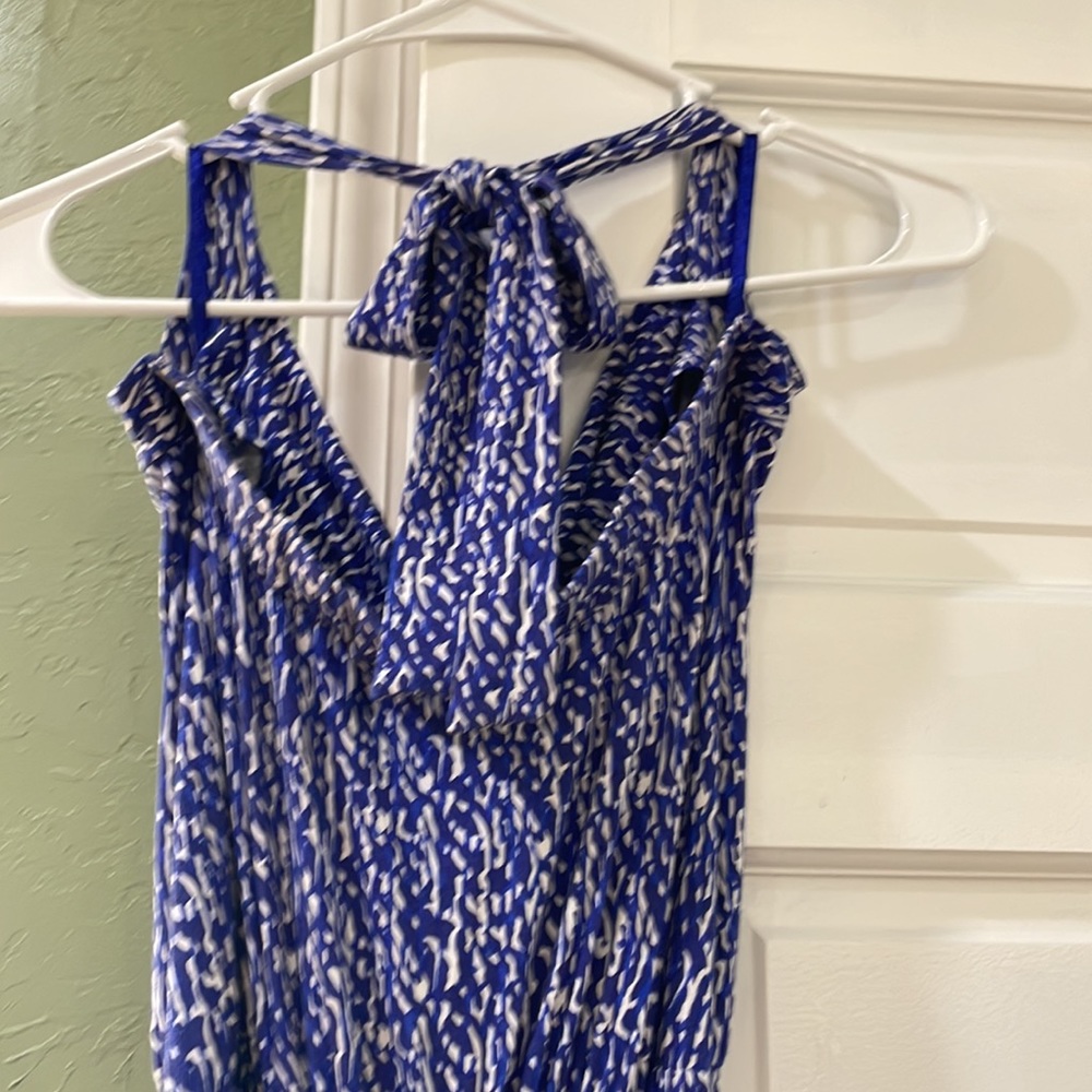DANA BUCHMAN Halter Maxi Dress S Blue White.  95% rayon 5% spandex - Picture 4 of 4